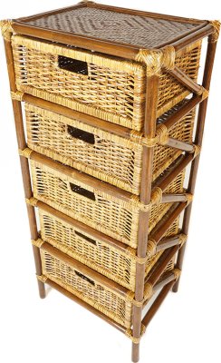 Ratanový prádelník 5 zásuvek-tmavý, II.JAKOST